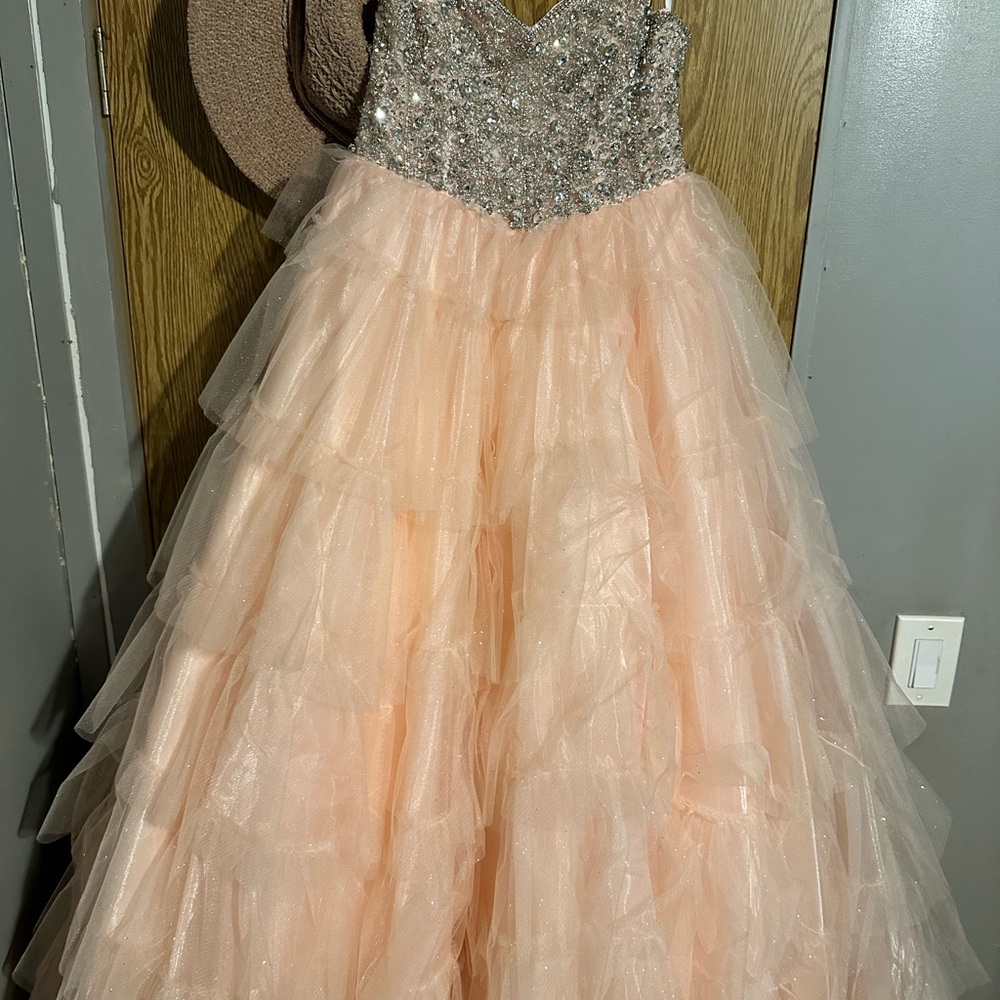 Elegant Peach Kids Dress with Sequined Bodice